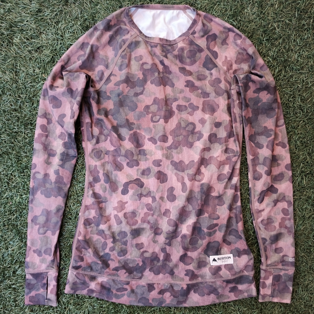 Burton Women's Long Sleeve Camo Top - Athletic Shirt - Funnel Shirt Size Small